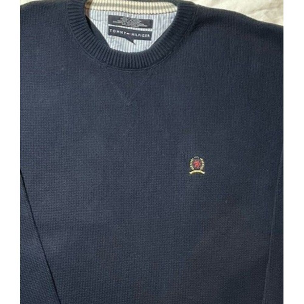 Tommy Hilfiger Men’s Navy Crest Logo Cotton Crewneck Sweater XXLT - Picture 2 of 5